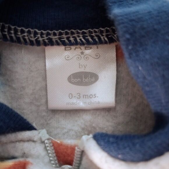 Bon Bebe 2pc Fleece Infant Footed Sleepers sz 0-3M Jungle Lion Gray Blue - Picture 7 of 7